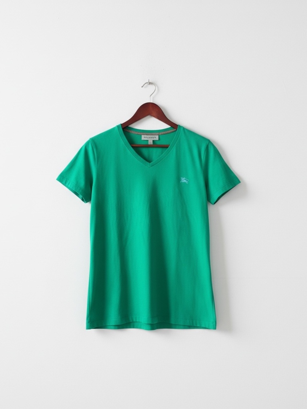 Burberry Bright Green V-Neck Tee with Embroidered Logo
